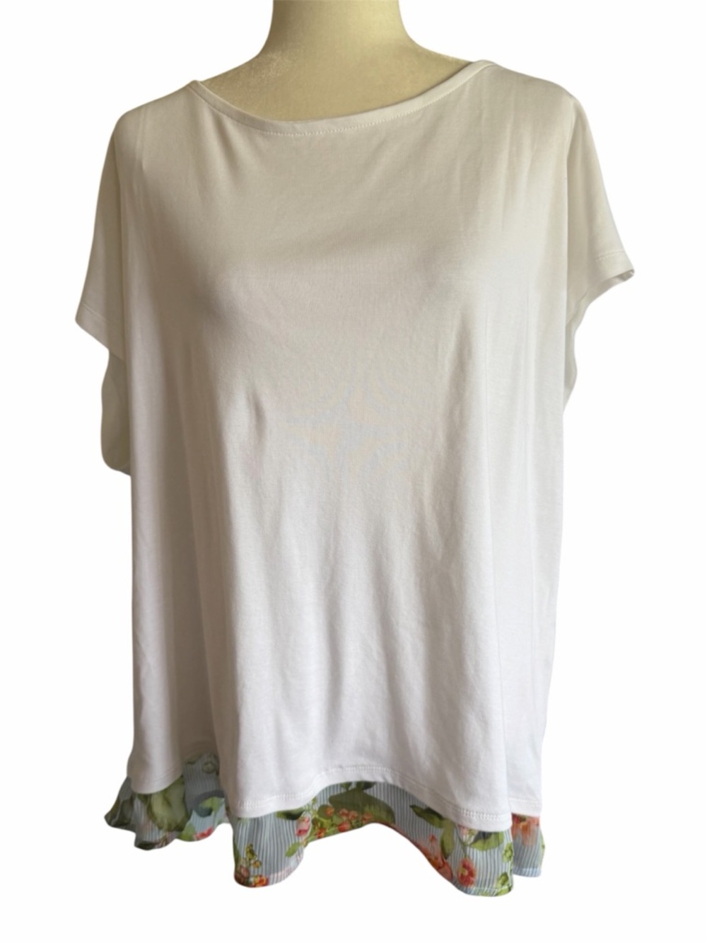Tommy Hilfiger White Short-Sleeve Top with Floral Trim